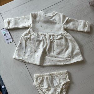 Carter's Cream w/ Gold Polka Dots Fleece Baby Dress w/ Matching Diaper Cover